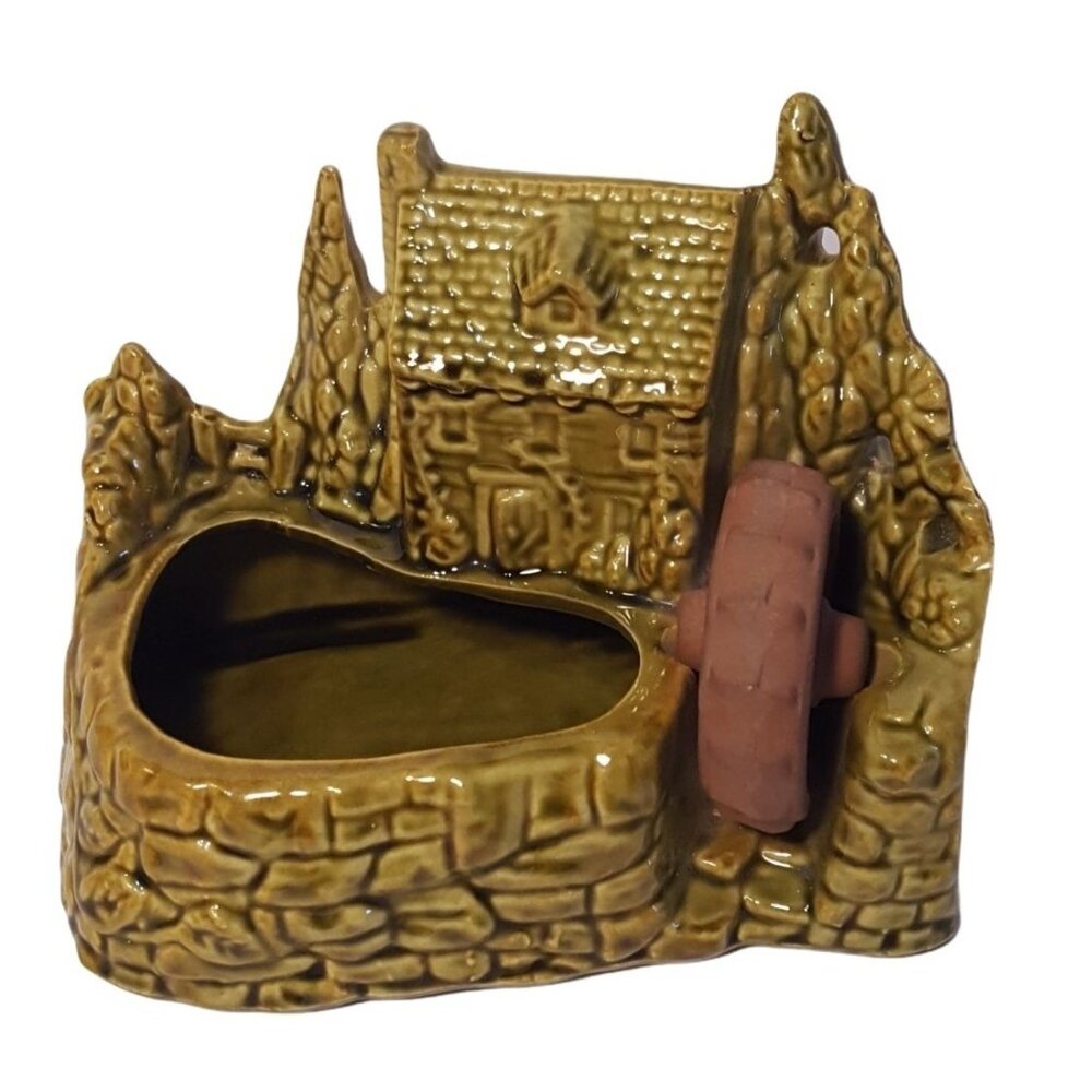 Vintage Shawnee USA Old Grist Mill Water Wheel Green Pottery Planter 769